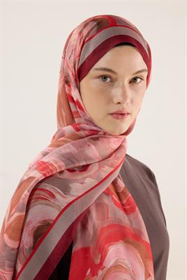 Pastel Çiçek Desenli Şal Bordo-Vizon