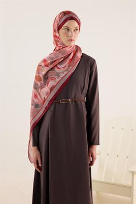 Pastel Çiçek Desenli Şal Bordo-Vizon