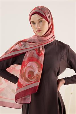Pastel Çiçek Desenli Şal Bordo-Vizon