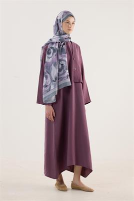 Pastel Çiçek Desenli Şal Gri-Lila