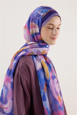 Pastel Çiçek Desenli Şal Lila
