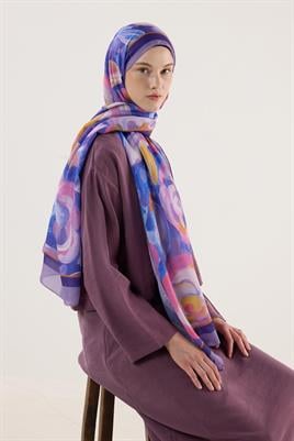 Pastel Çiçek Desenli Şal Lila