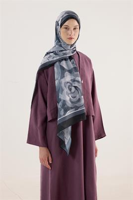 Pastel Çiçek Desenli Şal Siyah-Antrasit