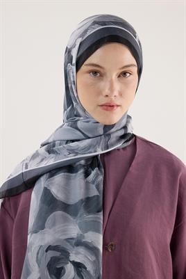 Pastel Çiçek Desenli Şal Siyah-Antrasit