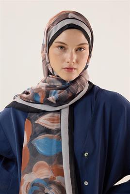 Pastel Çiçek Desenli Şal Siyah-Bej