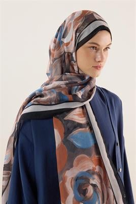 Pastel Çiçek Desenli Şal Siyah-Bej