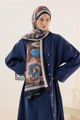 Pastel Çiçek Desenli Şal Siyah-Bej