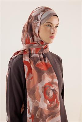 Pastel Çiçek Desenli Şal Sütlükahve