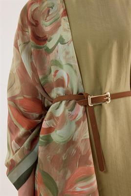 Pastel Çiçek Desenli Şal Yeşil