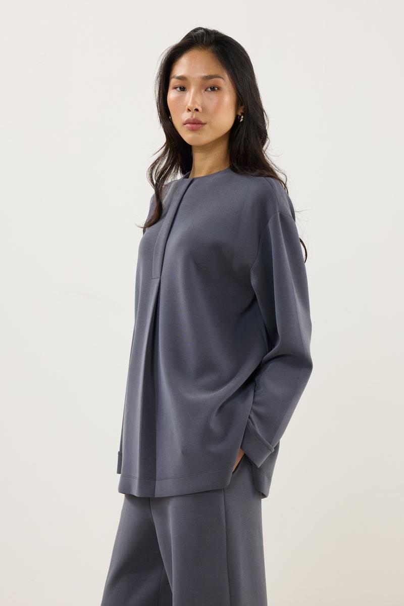 Pat Detaylı Modal Sweatshirt Füme