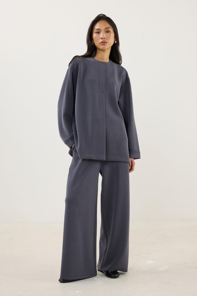 Pat Detaylı Modal Sweatshirt Füme