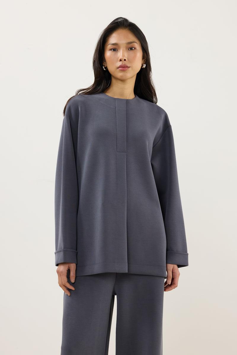 Pat Detaylı Modal Sweatshirt Füme