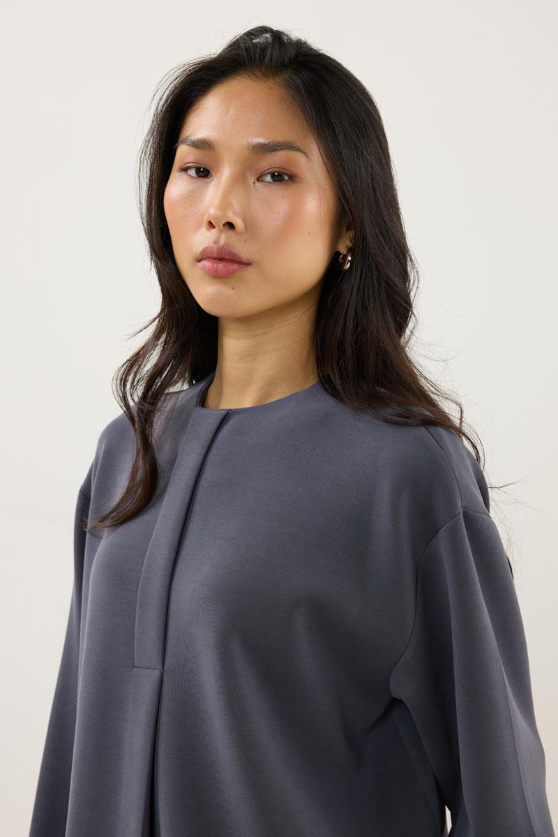 Pat Detaylı Modal Sweatshirt Füme