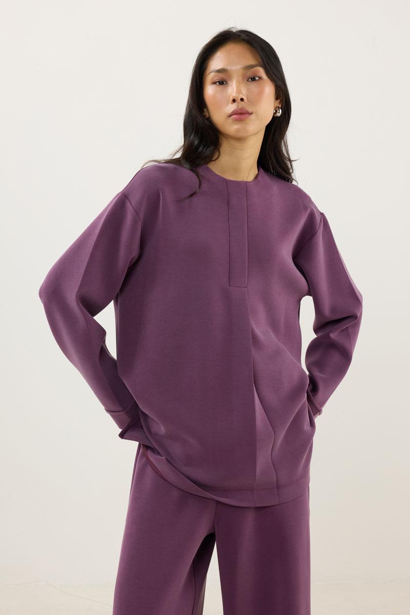 Pat Detaylı Modal Sweatshirt Mürdüm