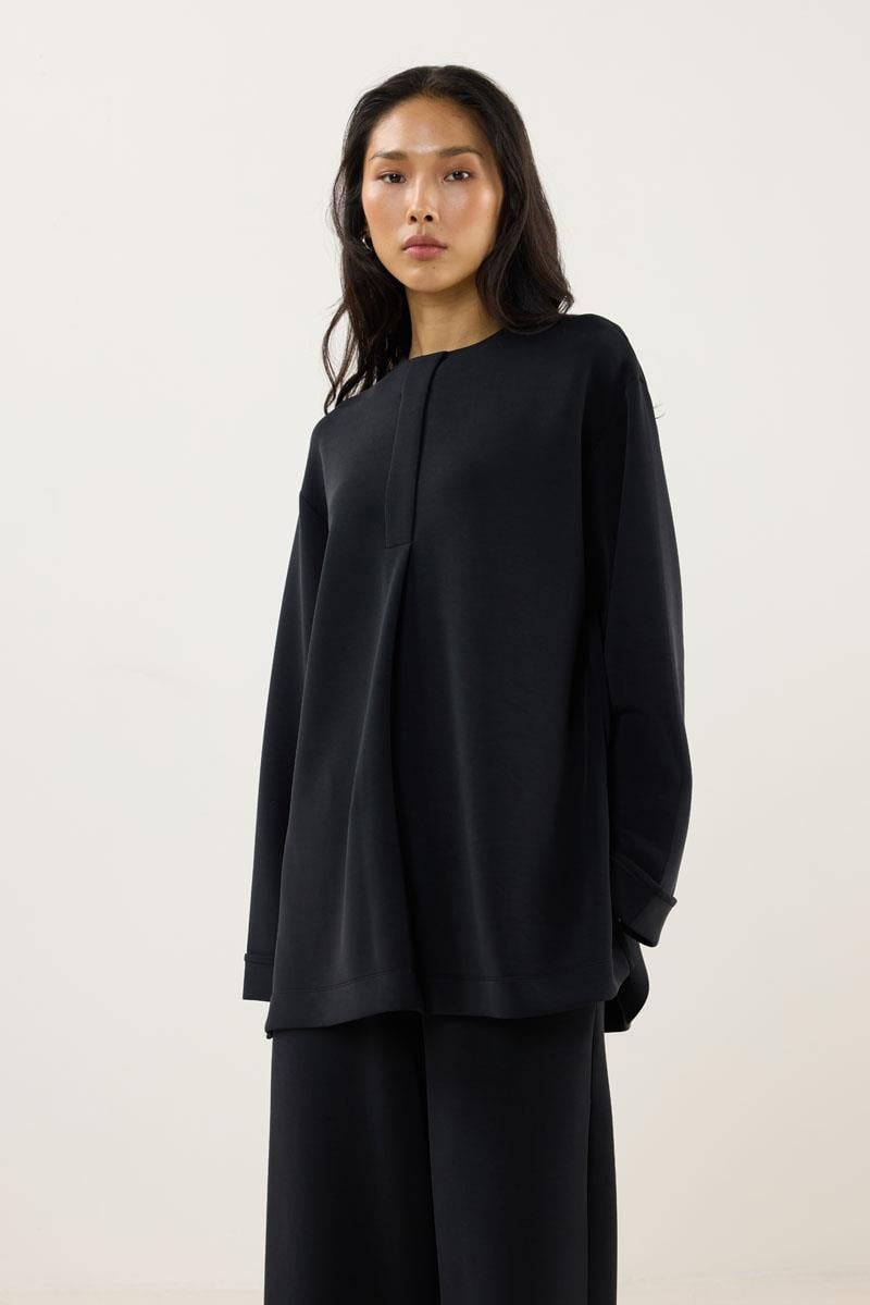 Pat Detaylı Modal Sweatshirt Siyah