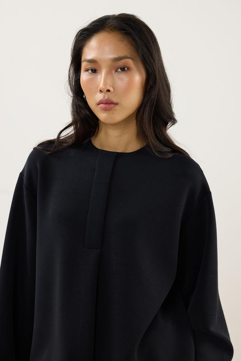 Pat Detaylı Modal Sweatshirt Siyah