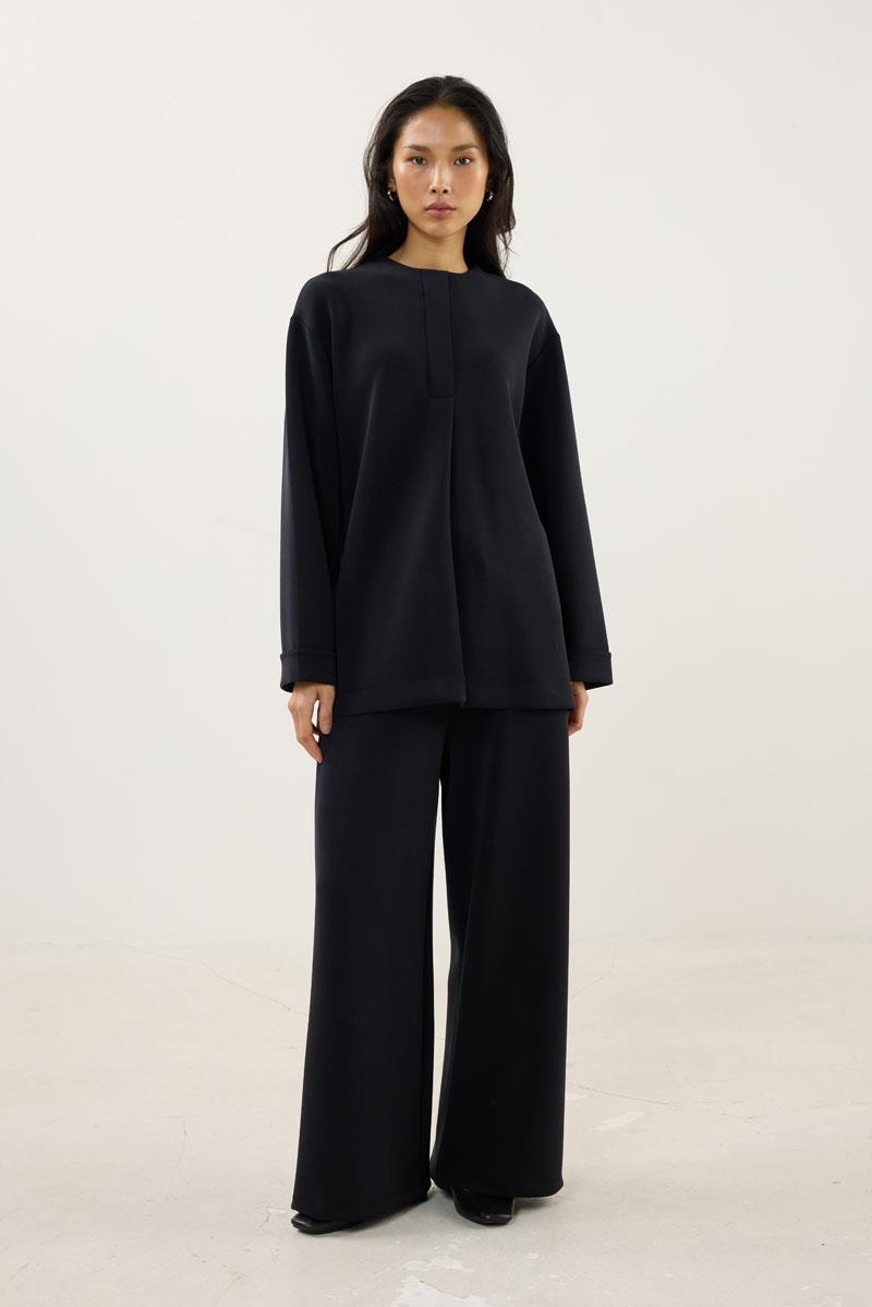 Pat Detaylı Modal Sweatshirt Siyah