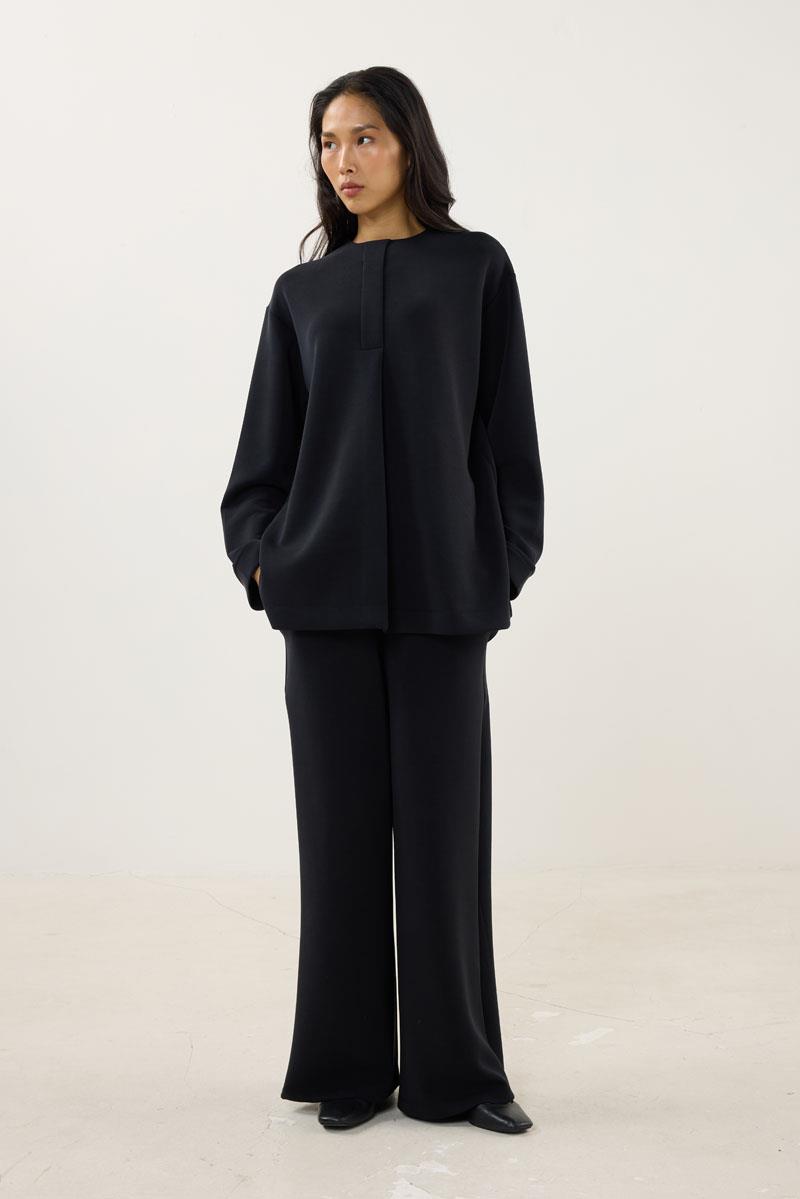 Pat Detaylı Modal Sweatshirt Siyah