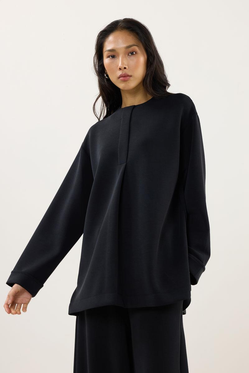 Pat Detaylı Modal Sweatshirt Siyah