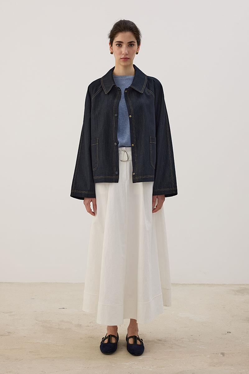 Pelerin Detaylı Kot Ceket Lacivert