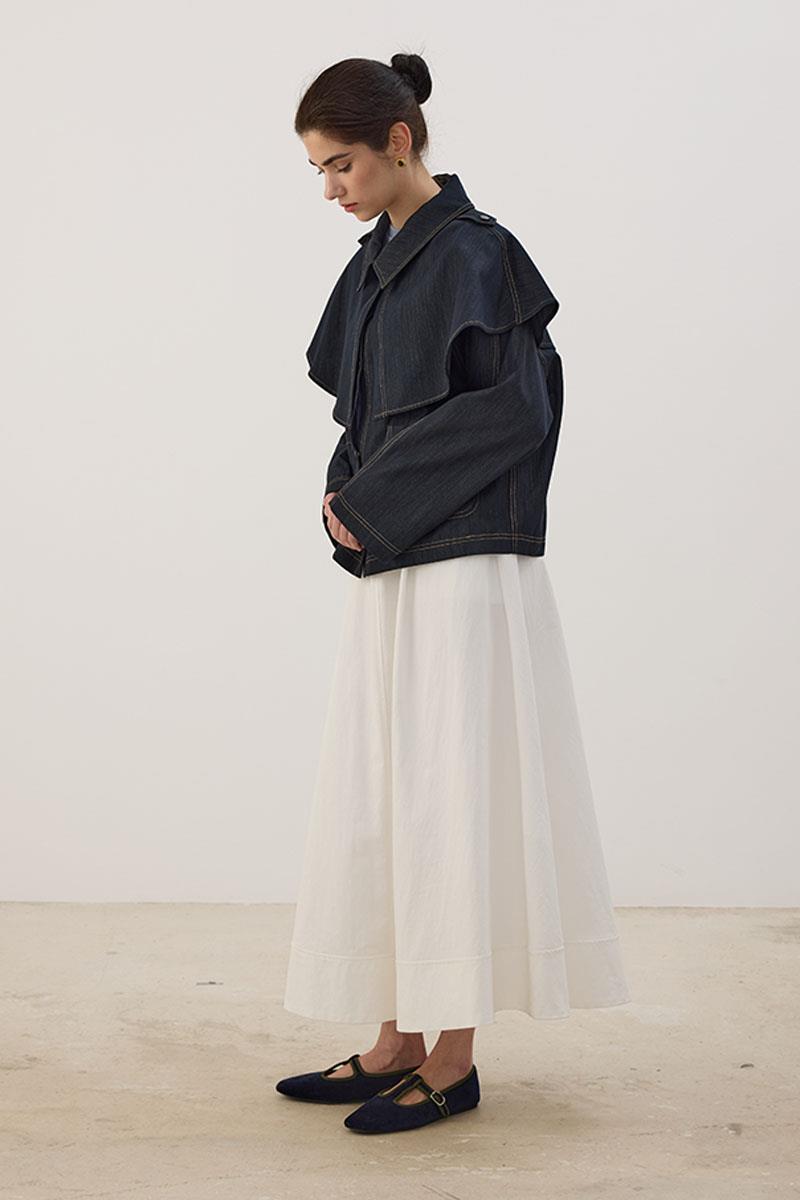 Pelerin Detaylı Kot Ceket Lacivert