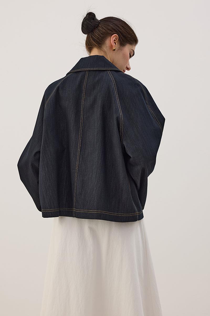 Pelerin Detaylı Kot Ceket Lacivert