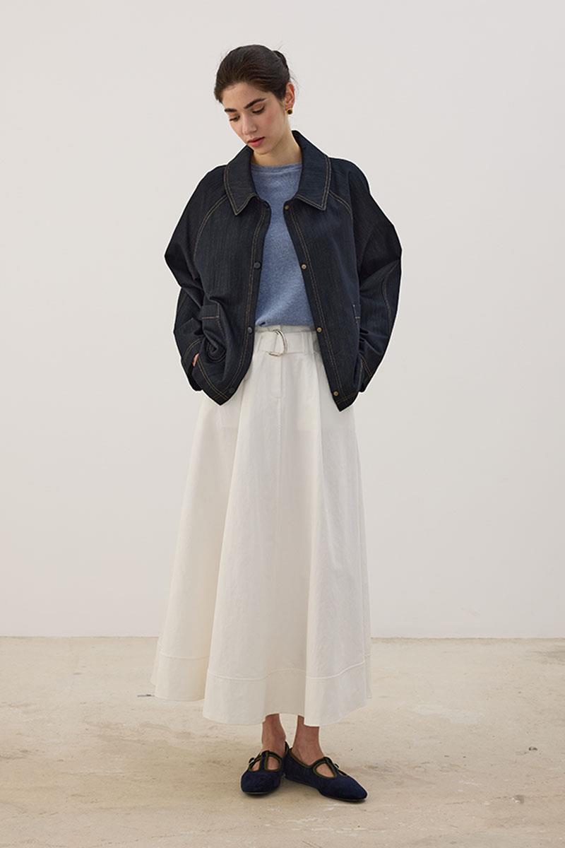 Pelerin Detaylı Kot Ceket Lacivert