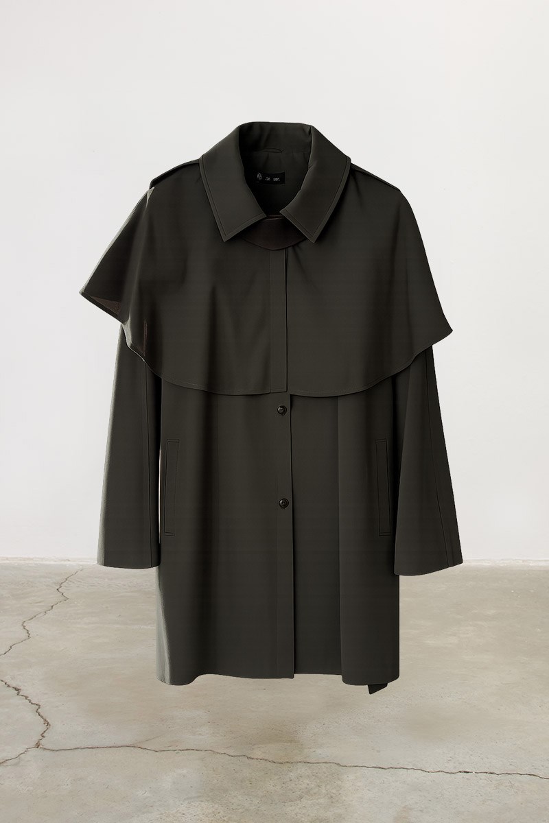 Pelerin Detaylı Trençkot Haki