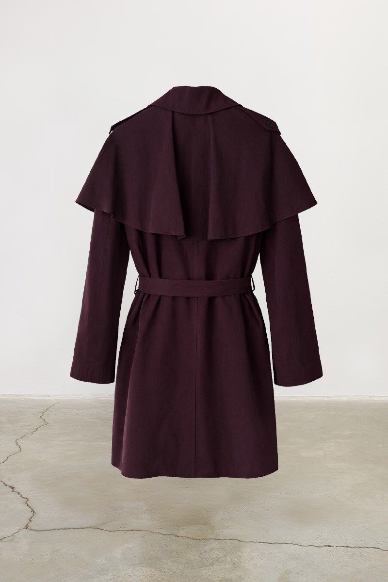 Pelerin Detaylı Trençkot Mürdüm