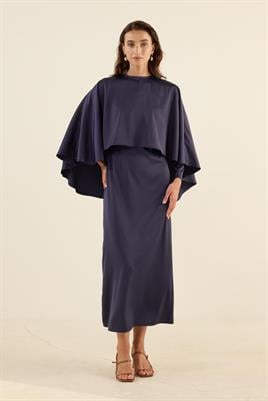 Pelerini Çıkabilen Gece Elbisesi Lacivert