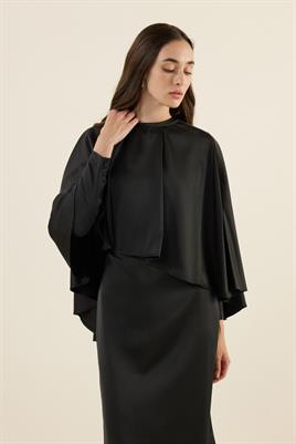 Pelerini Çıkabilen Gece Elbisesi Siyah