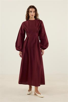 Pile Detaylı Elbise Bordo