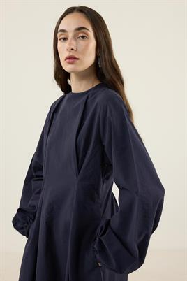 Pile Detaylı Elbise Lacivert