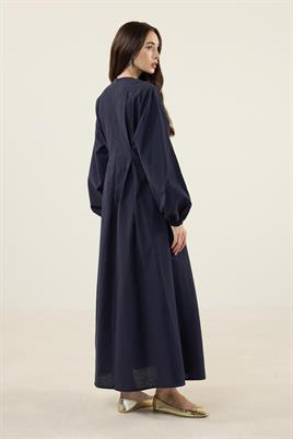 Pile Detaylı Elbise Lacivert