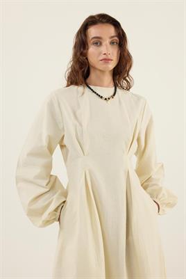 Pile Detaylı Elbise Taş