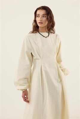 Pile Detaylı Elbise Taş