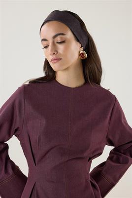 Pile Detaylı Kot Bluz Bordo