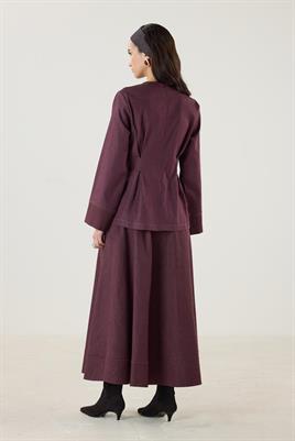 Pile Detaylı Kot Bluz Bordo