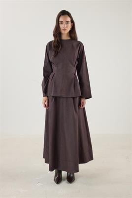 Pile Detaylı Kot Bluz Kahverengi