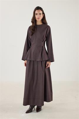 Pile Detaylı Kot Bluz Kahverengi