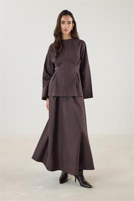 Pile Detaylı Kot Bluz Kahverengi