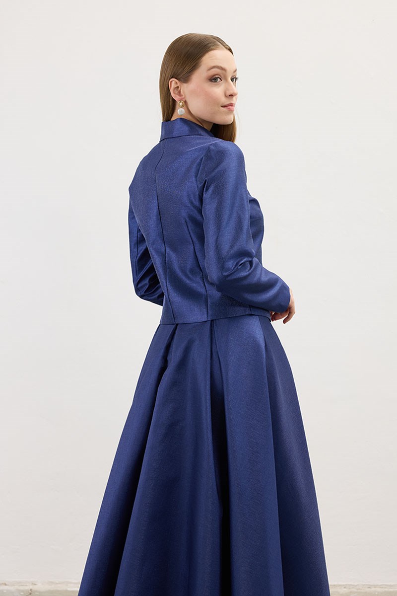 Pileli Abiye Etek Lacivert