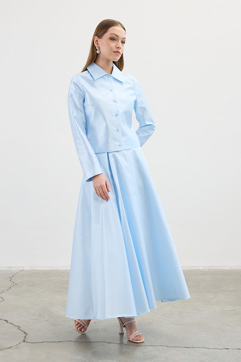 Pileli Abiye Etek Mavi