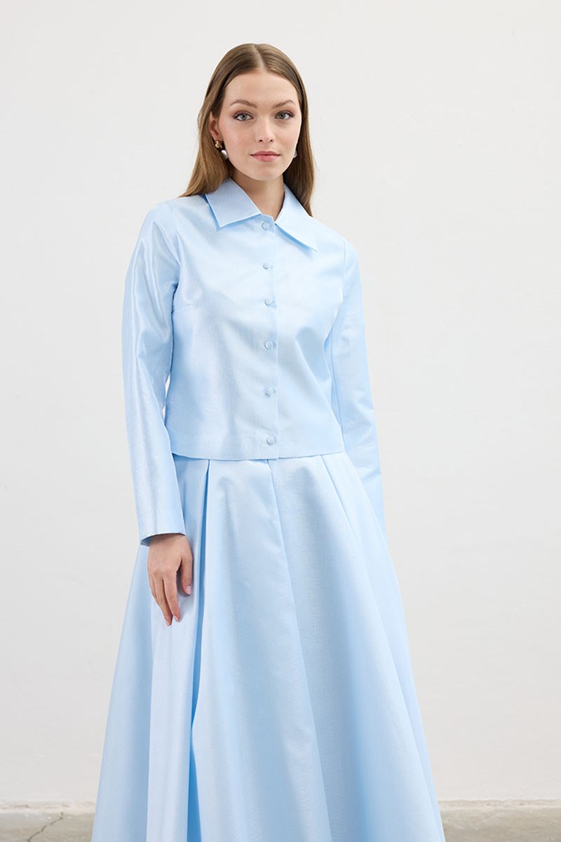 Pileli Abiye Etek Mavi