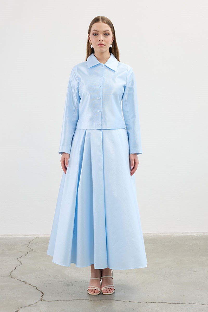 Pileli Abiye Etek Mavi