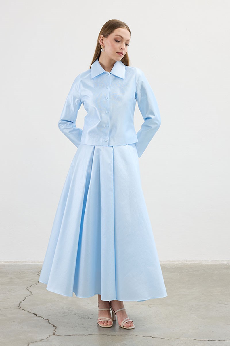 Pileli Abiye Etek Mavi