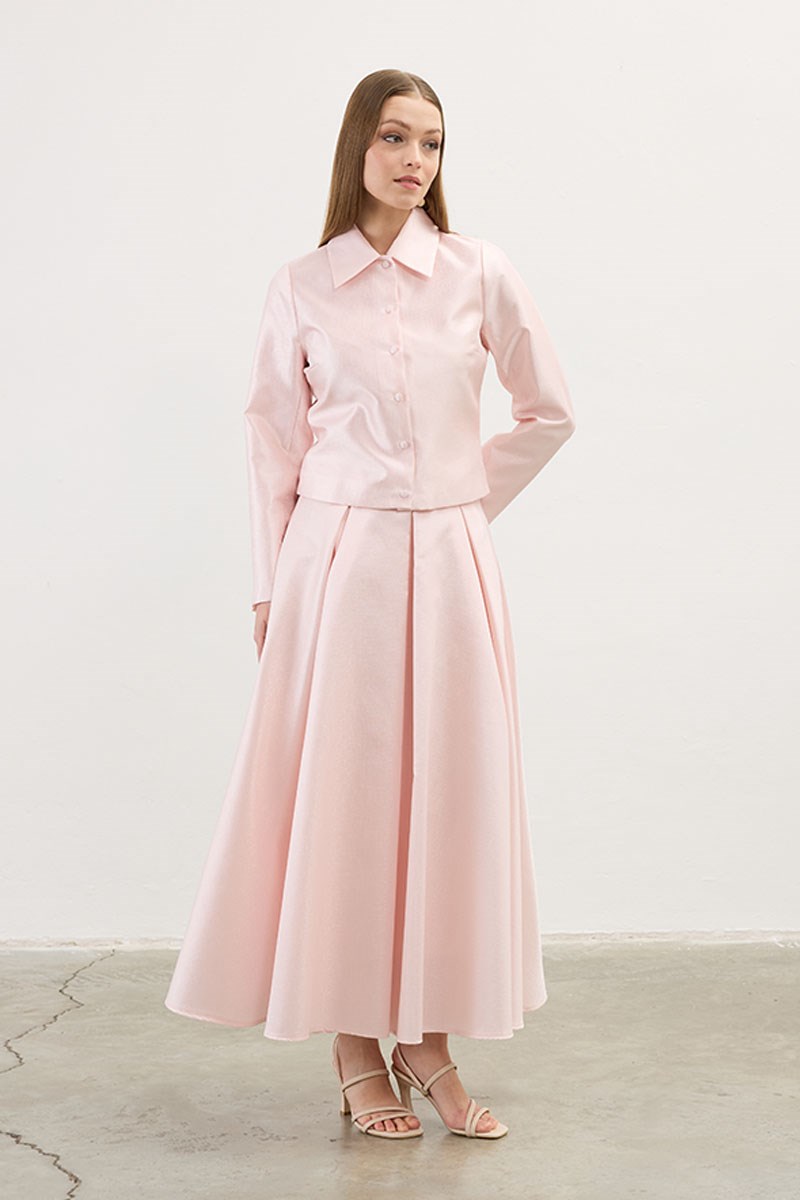 Pileli Abiye Etek Pudra