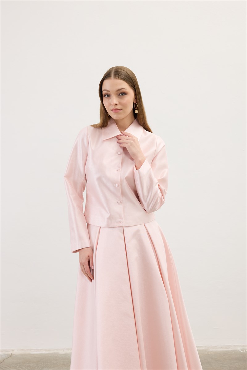 Pileli Abiye Etek Pudra