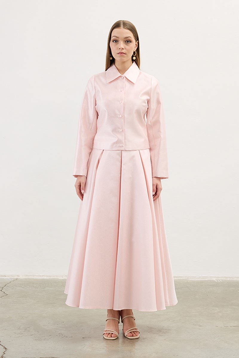 Pileli Abiye Etek Pudra