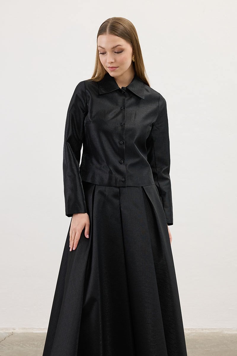 Pileli Abiye Etek Siyah